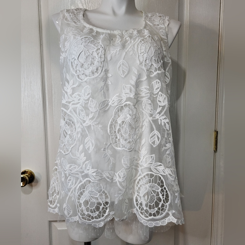 Calstyle White Floral Lace Top Tank Size Xl
